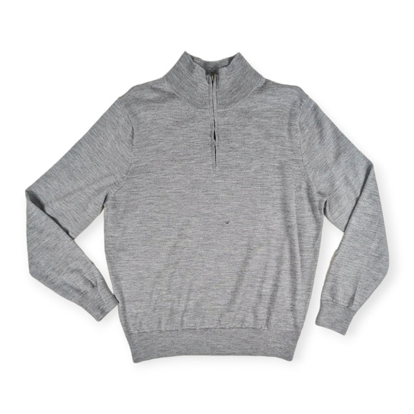 J. Crew Men's Gray 100% Merino Wool High Neck 1/4 Zip Pullover Sweater‎ - Picture 1 of 9